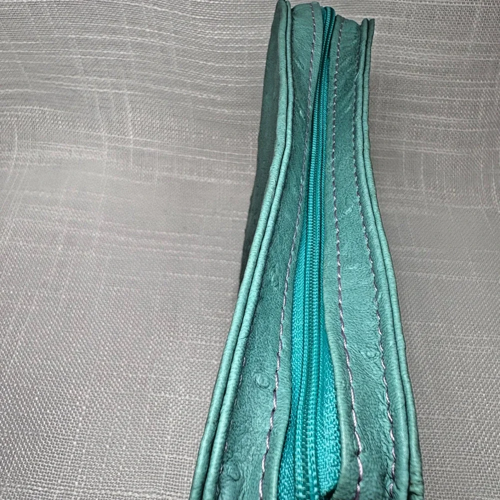 Reed and Barton Faux Ostrich Travel Jewelry Case, Turquoise Blue and Purple Soft